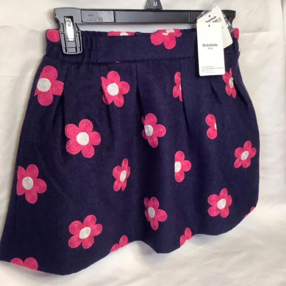 NWT Balabala wool embroidered girls skirt‎ navy pink beautiful